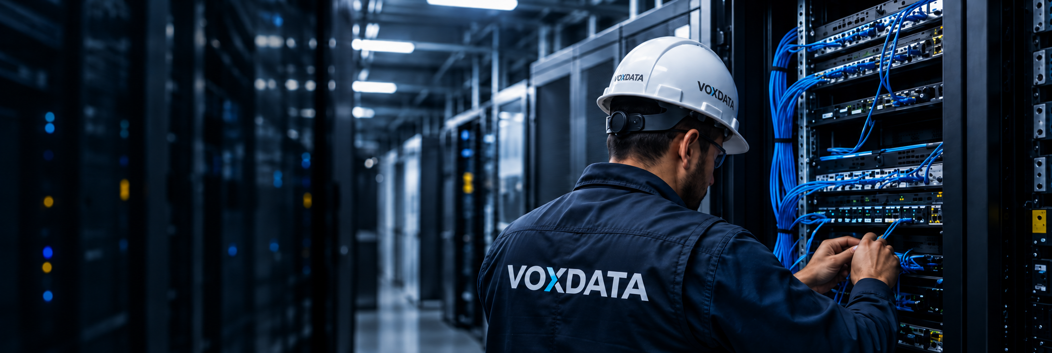 VOXDATA technician working on a data center rack