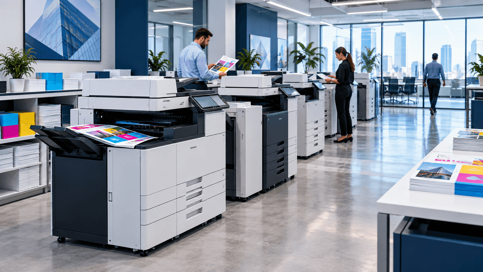 Corporate print center with several high-volume devices