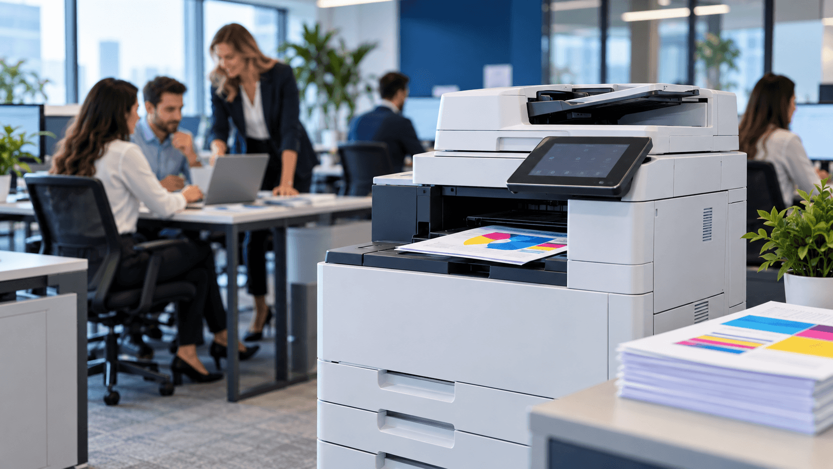 Call center office with workstations