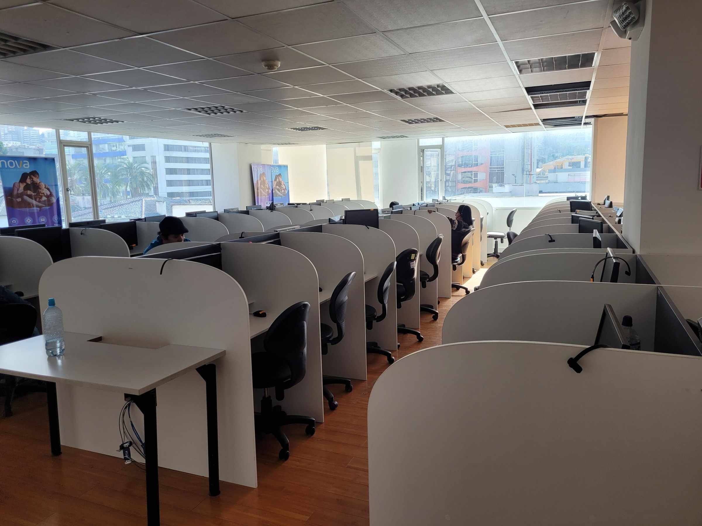 Call center room with workstations
