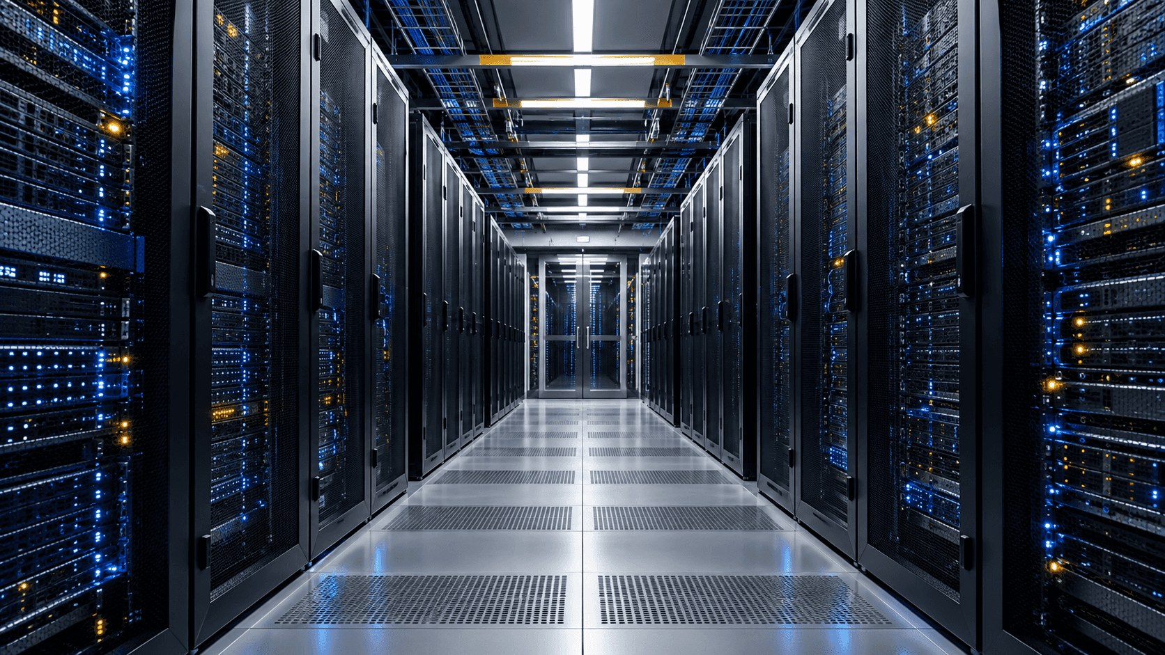 Data center aisle with racks